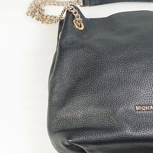 Michael Kors Jet Set Medium Shoulder Bag Black Pebbled Leather Gold Chain EUC - Picture 16 of 16